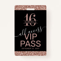 Roos Gold Glitter Black Sweet 16 Uitnodiging VIP