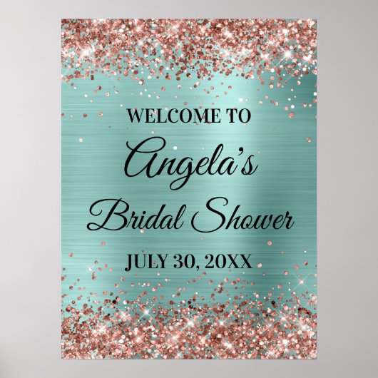 Roos Gold Glitter Bleek Turquoise Vrijgezellenfees Poster (Voorkant)