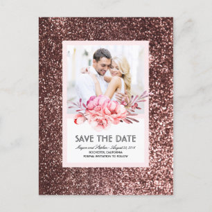 Roos Gold Glitter Bloemen Blush Foto Sla de datum  Aankondigingskaart