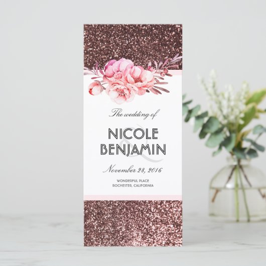 Roos Gold Glitter Bloemen Trouwprogramma's Programma (Staand voorkant)