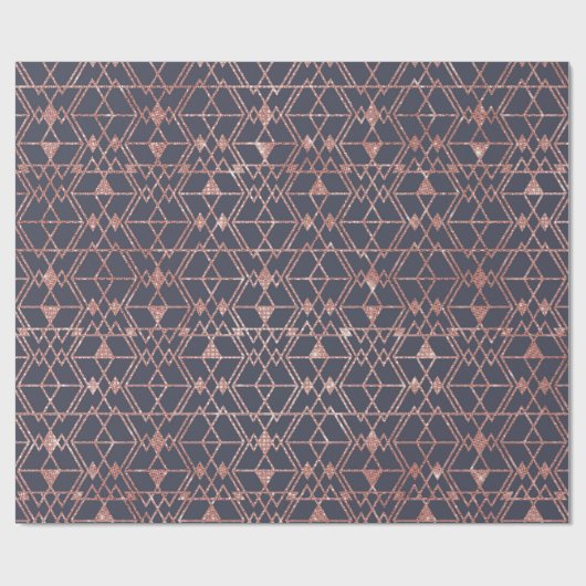 Roos Gold Glitter Blue Triangle Tribal Geometric Cadeaupapier (Vlak)