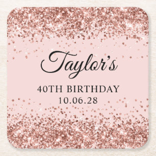 Roos Gold Glitter Blush 40e Verjaardag Vierkante Kartonnen Onderzetter