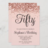 Roos Gold Glitter Blush 50e Verjaardag Kaart (Voorkant / Achterkant)