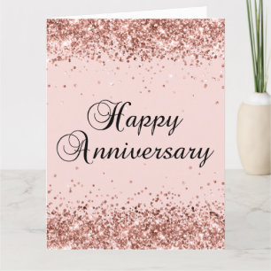 Roos Gold Glitter Blush Happy Jubileum Kaart