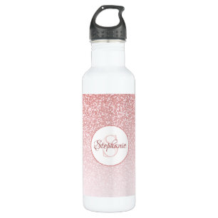 Roos Gold Glitter Blush Monogram Gepersonaliseerd Waterfles