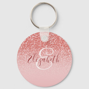 Roos Gold Glitter Blush Ombre Monogram Sleutelhanger