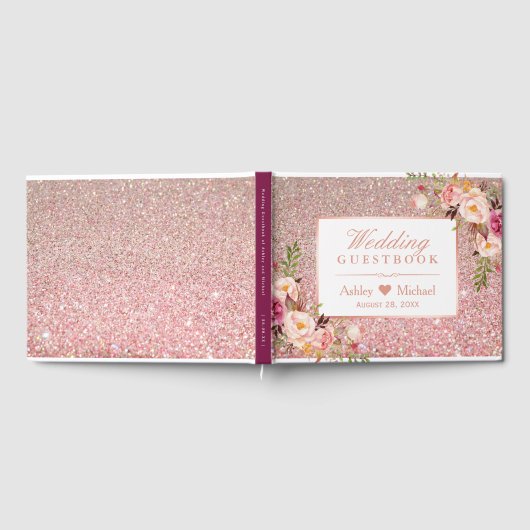 Roos Gold Glitter Blush Pink Floral Weddenschap Gastenboek (Volledig)