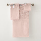 Roos Gold Glitter Blush Pink Monogram Bad Handdoek (Insitu)