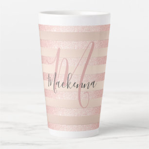 Roos Gold Glitter Blush Pink Monogram Script Girly Latte Mok