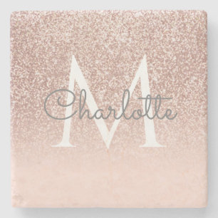 Roos Gold Glitter Blush Pink Monogram Stenen Onderzetter