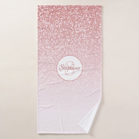 Roos Gold Glitter Blush Pink Ombre Monogram Badhanddoek (Badhanddoek)