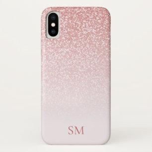 Roos Gold Glitter Blush Pink Ombre Monogram iPhone X Hoesje