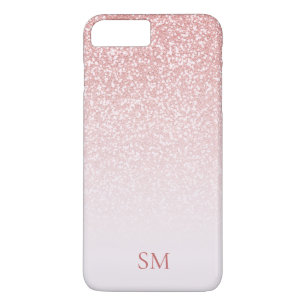 Roos Gold Glitter Blush Pink Ombre Monogram iPhone 8 Plus / 7 Plus Hoesje