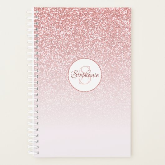 Roos Gold Glitter Blush Pink Ombre Monogram Planner (Voorkant)
