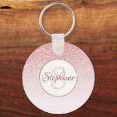 Roos Gold Glitter Blush Pink Ombre Monogram Sleutelhanger (Voorkant)