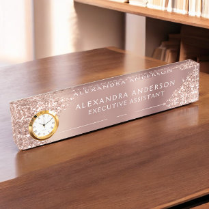 Roos Gold Glitter   Blush Pink Sparkle Glitter Naambordje