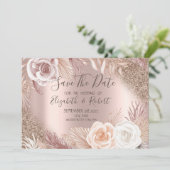 Roos Gold Glitter Boho Flowers Ombre Save the Date (Staand voorkant)