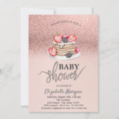 Roos Gold Glitter Bokeh, Pancakes Baby shower Kaart (Voorkant)