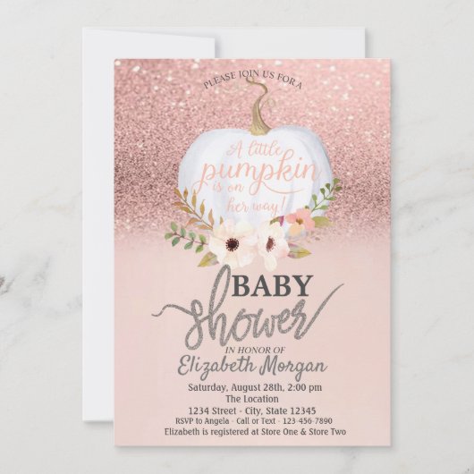 Roos Gold Glitter Bokeh, pompoen Baby shower Kaart (Voorkant)