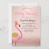 Roos Gold Glitter Bokeh, Roze Flamingo Baby shower Kaart (Voorkant)