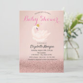 Roos Gold Glitter Bokeh, Swan Crown Baby shower Kaart (Staand voorkant)