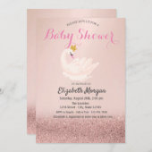 Roos Gold Glitter Bokeh, Swan Crown Baby shower Kaart (Voorkant / Achterkant)