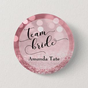 Roos Gold Glitter Bokeh Typografie Team Bride Ronde Button 5,7 Cm