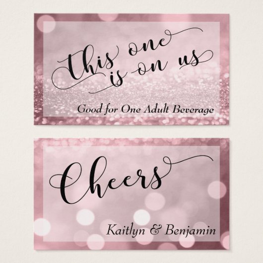 Roos Gold Glitter Bokeh Typography Drink Ticket 2 Visitekaartjes (Voorkant /achterkant)