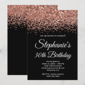 Roos Gold Glitter Border Black 30th Birthday Kaart (Voorkant / Achterkant)