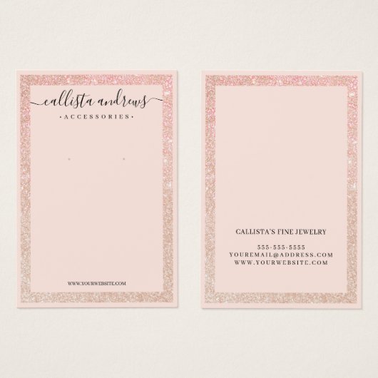 Roos Gold Glitter Border Cursive Earning Display Visitekaartje (Voorkant /achterkant)