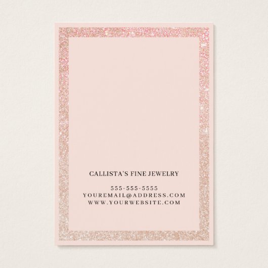 Roos Gold Glitter Border Cursive Ketting Display Visitekaartje (Achterkant)