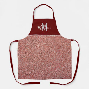 Roos Gold Glitter Burgundy Monogram op persoonlijk Schort