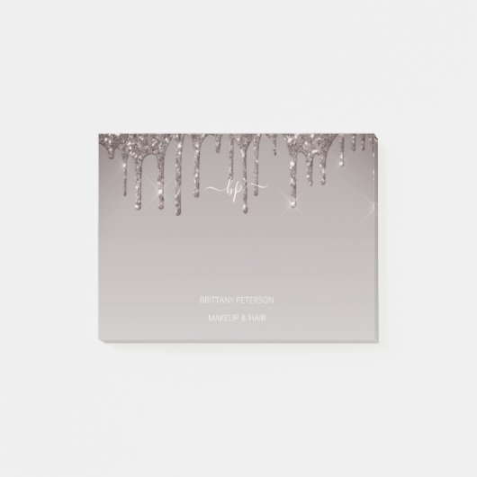 Roos Gold Glitter Business Personeelsmonogram Post-it® Notes (Voorkant)