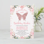 Roos Gold Glitter Butterfly Kisses Birthday Wishes Kaart (Staand voorkant)