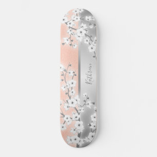 Roos Gold Glitter Cherry Blossom Monogram Girly Skateboard