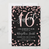 Roos Gold Glitter Confetti 16th Birthday Black Kaart (Voorkant)