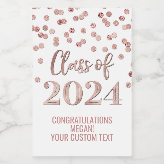 Roos Gold Glitter Confetti Afstuderen Wijn Etiket (Enkel label)