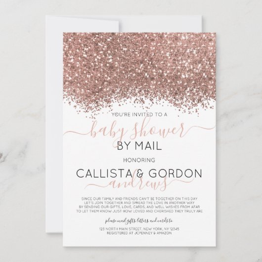 Roos Gold Glitter Confetti Baby shower per post Kaart (Voorkant)