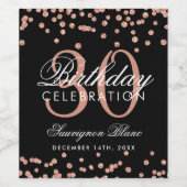 Roos Gold Glitter Confetti Black 30th Birthday Wijn Etiket (Enkel label)