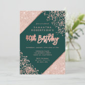 Roos gold glitter confetti green budget 40th kaart (Staand voorkant)