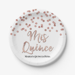 Roos Gold Glitter Confetti Mis 15 Quinceanera Papieren Bordje