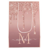 Roos Gold Glitter Custom Letter Naam Gift Bag Medium Cadeauzakje (Achterkant)