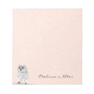 Roos Gold Glitter Cute Owl Voeg naam toe Notitieblok