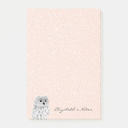 Roos Gold Glitter Cute Owl Voeg naam toe Post-it® Notes (Voorkant)