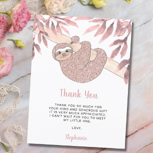 Roos Gold Glitter Cute Sloth Baby shower Hartelijk Briefkaart