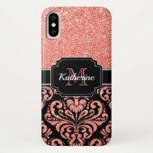 Roos Gold Glitter Damask Case-Mate iPhone Case (Achterkant)