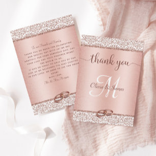 Roos Gold Glitter Damask Metallic Wedding Bedankkaart
