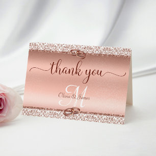Roos Gold Glitter Damask Metallic Wedding Bedankkaart