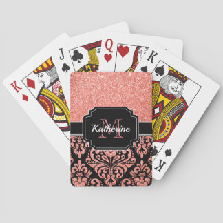 Roos Gold Glitter Damask Pokerkaarten