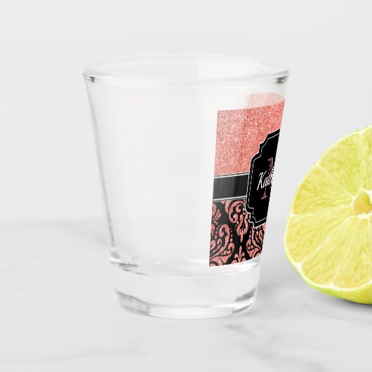Roos Gold Glitter Damask Shot Glas (Links)